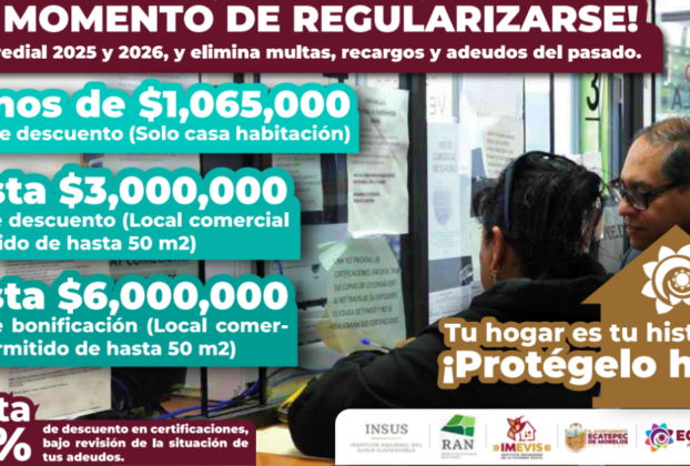 La regularización en el pago de predial ofrece descuentos significativos a los habitantes de Ecatepec para 2025 y 2026.
