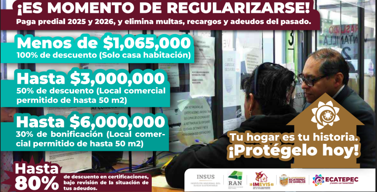 La regularización en el pago de predial ofrece descuentos significativos a los habitantes de Ecatepec para 2025 y 2026.