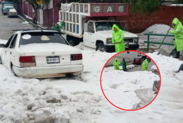Los fuertes encharcamientos y acumulación de hielo en Ecatepec generan problemas de movilidad en la zona.