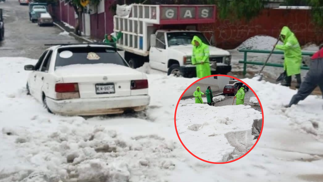 Los fuertes encharcamientos y acumulación de hielo en Ecatepec generan problemas de movilidad en la zona.